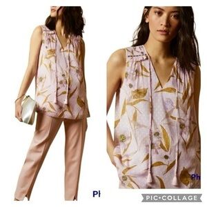 Ted Baker Jiylena Cabana Top Swiss Dot Pink Smocked Blouse Floral M Elegant